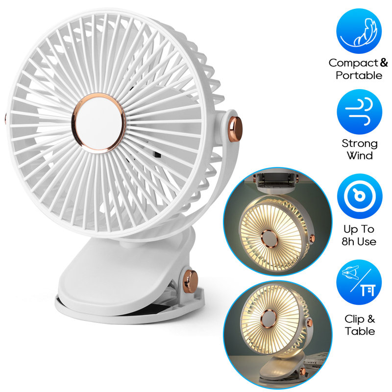 Biyori Clip Fan with Adjustable Speeds Night Light Versatile 3-in-1 Design, White