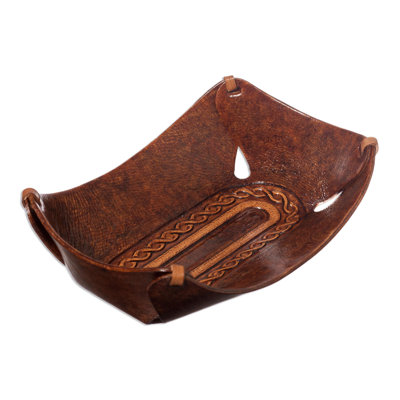 Plateau de table de repose-pieds/café en cuir labyrinthe lasso Meilani