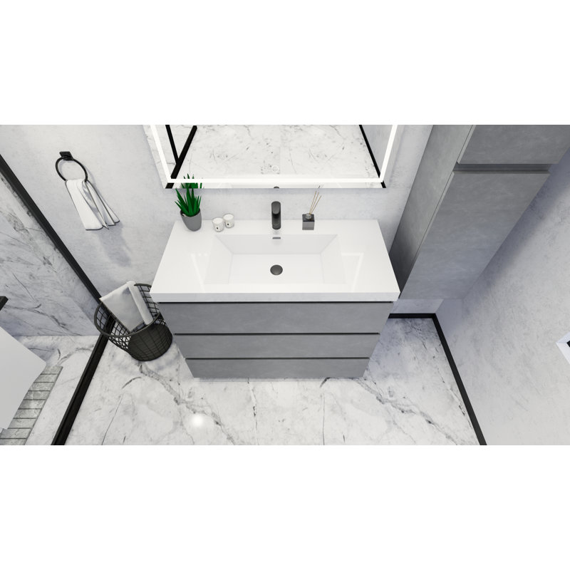Single Bathroom Vanity Base Only, Cement Gray