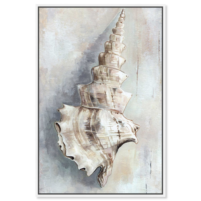 Charmant coquillage sur toile, impression côtière tendance par , H 46 po x l 31 po, Cadre flottant blanc