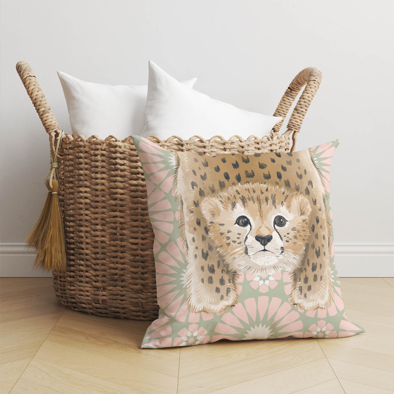 Lil Lying Leopard Tile Sage Pillow, 16" H x 16" W