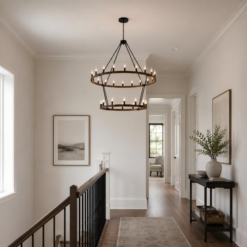 2 Tier Solid Wood Wagon Wheel Chandelier