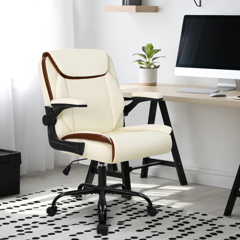 Fauteuil de direction Inbox Zero Nakysha, Plain Back, Ivoire ivoire