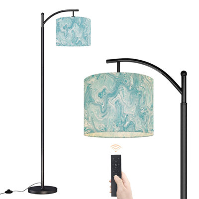 Arc Floor Lamp with Adjustable Lampshade Aegean teal mottled swirl marble nautical texture Summer coastal Standing Lamp 3 Color Temperatures Dimmable Tall Pole Lamp with Foot Switch for Bedroom