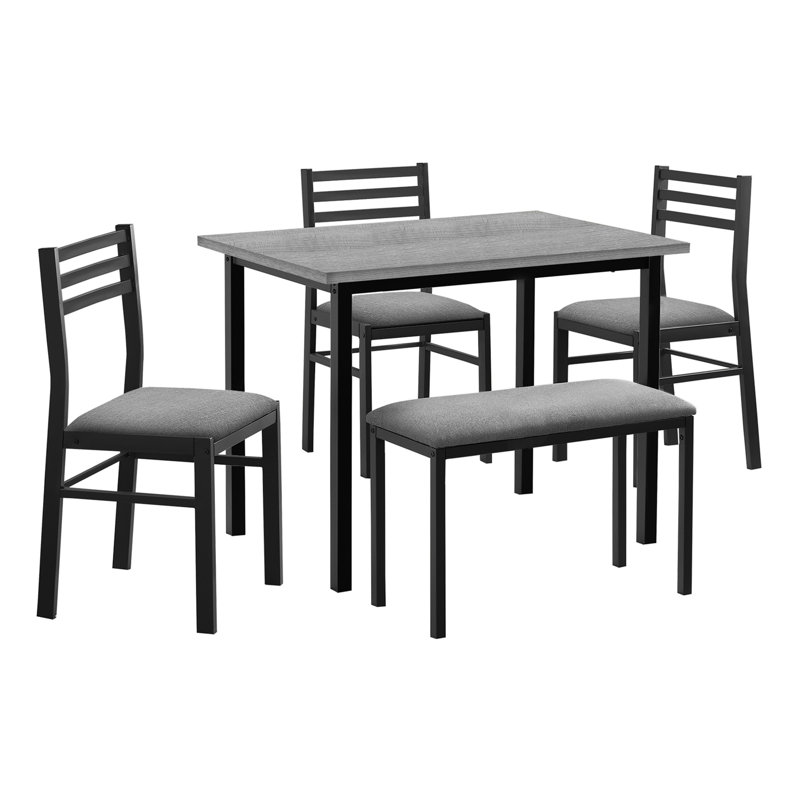 Dining Set, 5Pcs Set, 40" Rectangular, Kitchen, Small, Metal, Gray/Black