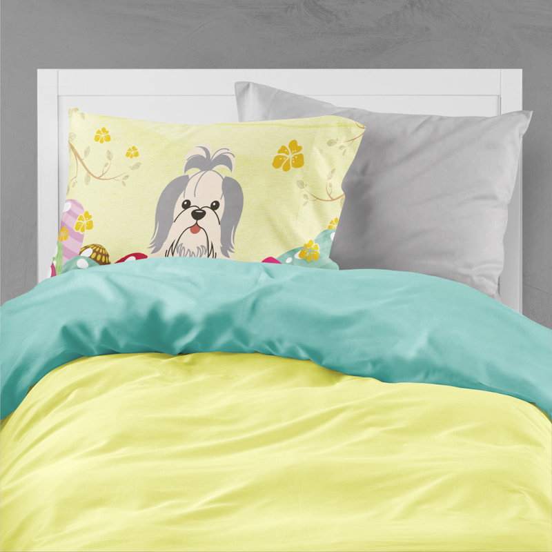 Taie d’oreiller œufs de pâques, Shih Tzu blanc argent
