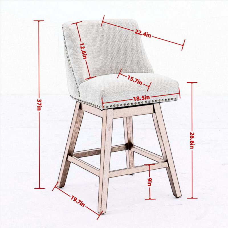 Rolland Counter Height Swivel Barstools, 26'' H Seat Height Upholstered Bar Stools Set of 2, Beige