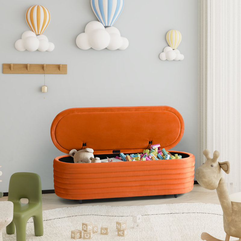 Banc de rangement rembourré en polyester Farrah, H 18,1 po x l 54 po x P 19 po, Orange