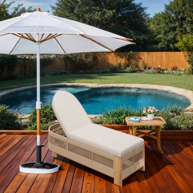 Chaise longue en bois d'acacia - Dossier réglable avec coussin résistant à l'eau - Chaise longue de piscine et de patio