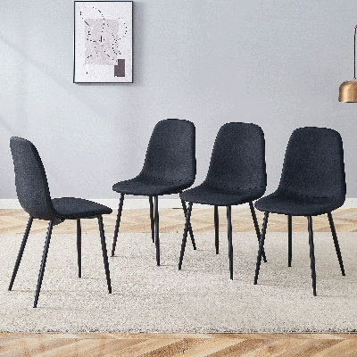 Set of 4 Modern Upholstered Dining Chairs with Metal Legs, Linen and Fabric