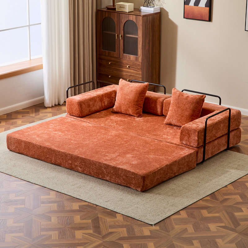 Canapé-lit rembourré convertible avec 2 coussins, canapé-lit pliant amovible, canapé-lit de plancher, canapé-lit modulaire modulaire - aucun assemblage requis, structure de forme fixe, pour les petits espaces