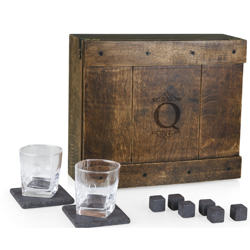 Monogram Whiskey Oak Box, ensemble de 2 verres à whisky et pierres Espen, Q