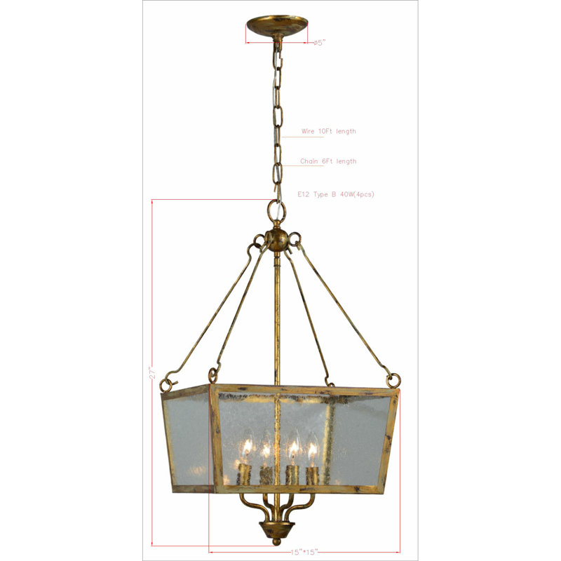 Lustre rectangulaire en forme de lanterne à 4 lumières Lavallée