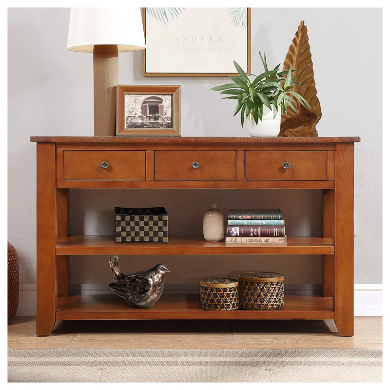 Console en bois massif 48,82 po Donik, H 30 po x l 48,82 po x P 15,75 po, Brun, Brun