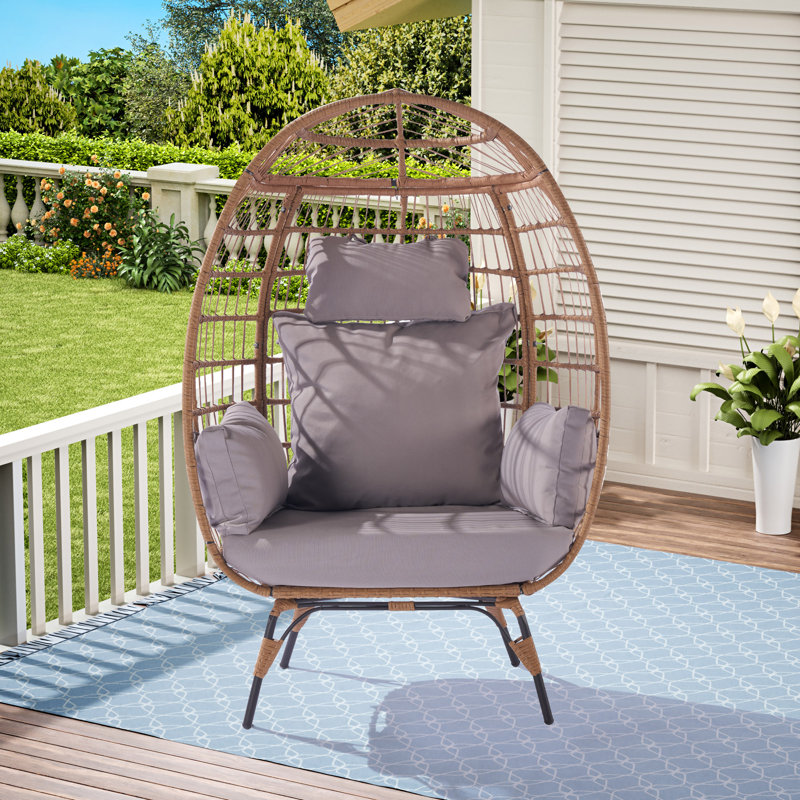 Wicker Egg Chair, Oversized Indoor Outdoor Lounger, Light Gray