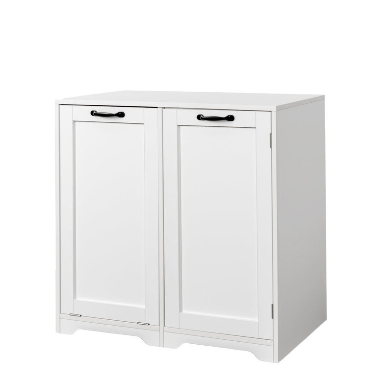 Armoire à linge avec portes et tablette, panier à linge inclinable, style autoportant, tablette réglable, blanc