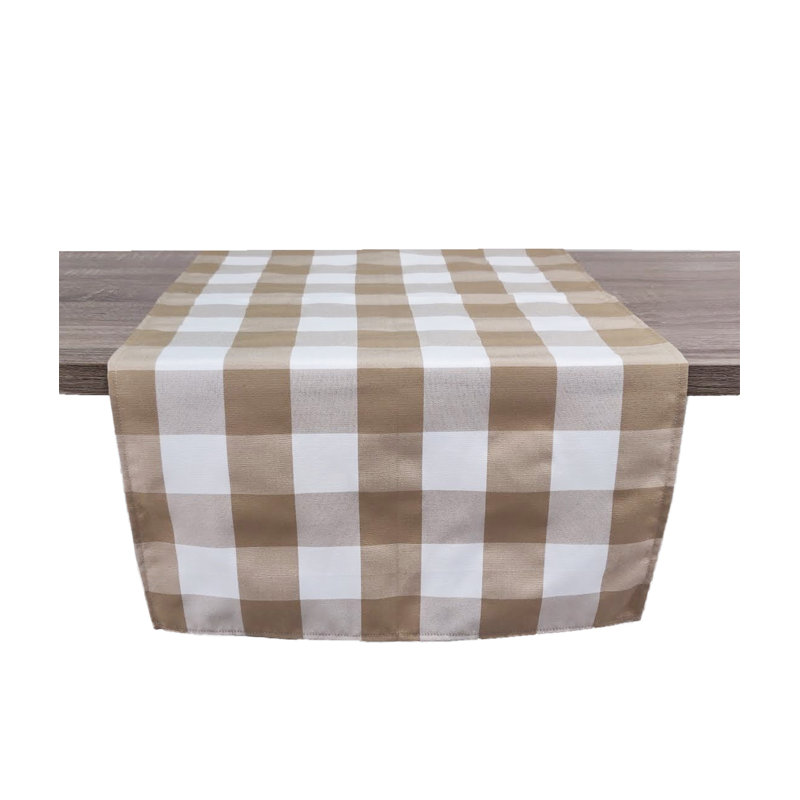Beige-White Handmade Buffalo Check 16"X36" Table Runner, Beige, 45" x 16"