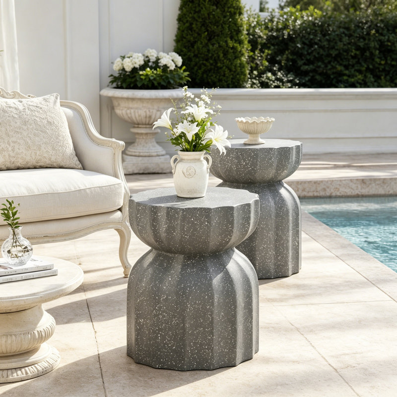 Ensemble de 2 tables basses et tables d'appoint modernes et imperméables 2 pièces, Gris