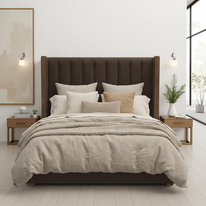 Dipson Upholstered Wingback Bed, Brown Flax Revolution®, California King (Mid)