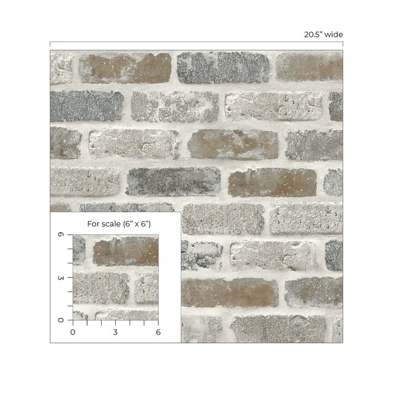 Papier peint neutre imitation brique délavé
