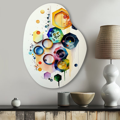 Clauzell Hexagon And Circular Abstract II - Geometric Asymmetrical Metal Wall Art, Modern Freeform Metal Art Print