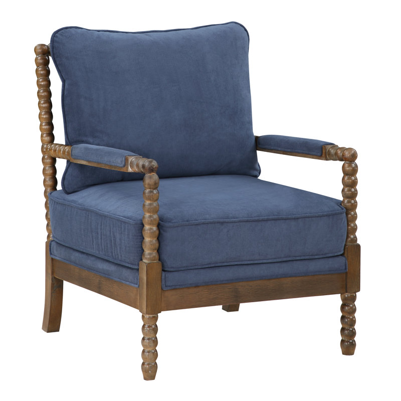 Fauteuil Lorelai, Polyester bleu, Bois moyen