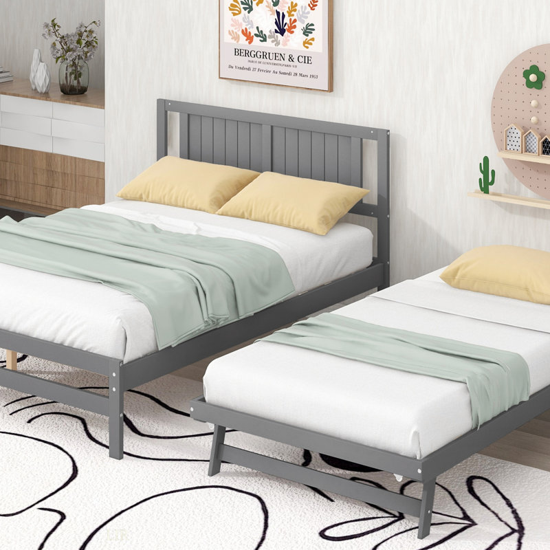 Lit plateforme double avec lit gigogne réglable, gris