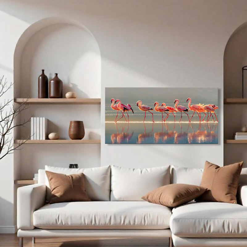 Flamant rose - impression sur toile tendue, H 12 po x l 24 po x p 1,5 po