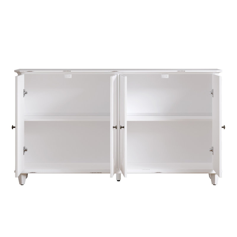 Buffet 63 "à 4 portes Farmhouse, armoire de rangement avec tablettes réglables et pieds tournés classiques, White