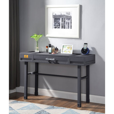 Coiffeuse en métal gris anthracite avec tiroir, pieds droits, plateau en fer de 40 x 40 mm, panneau encastré, fermeture manuelle latérale, poignée unique, tiroir en métal avec espace pour les jambes de 99 cm (L) x 41 cm (l) x 64 cm (H).