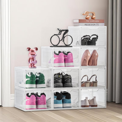 Boîte de rangement pour chaussures, paquet de 9 boîtes à chaussures empilables, taille 13, transparent