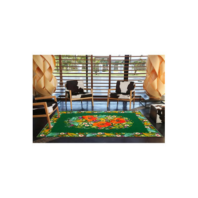 Tapis décoratif floral vert