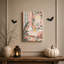 Art mural sur toile avec fantôme blanc dans une baignoire rose avec feuilles tropicales-1859017485