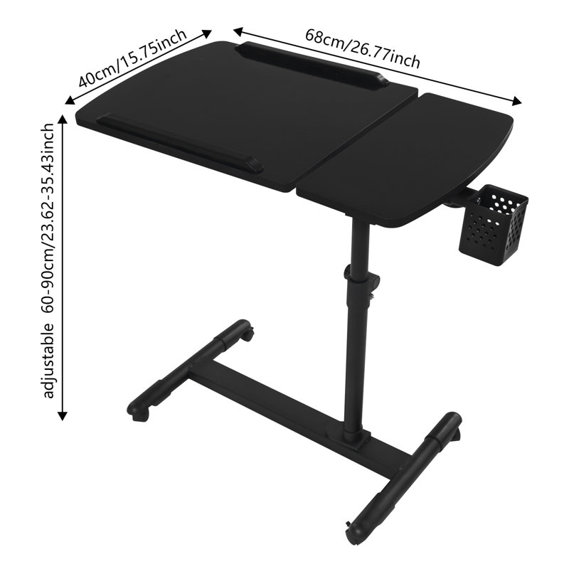 Height Adjustable Over Bed Bedside Desk, Black