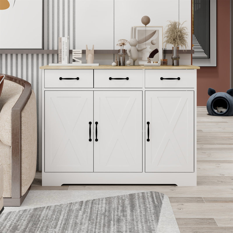 Buffet Farmhouse avec 3 tiroirs et 3 portes, rangement durable pour la salle à manger, le salon et la cuisine