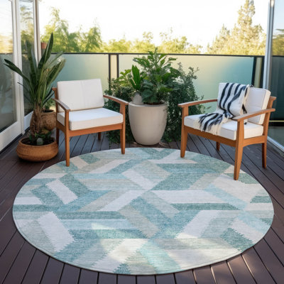 Machine Washable Indoor/Outdoor Claudian ACN1241 Teal Rug