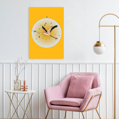 Contemporary Art Abstract Colorful Contemporary Bird Flamingo Nature Sunrise Wall Art - Wrapped Canvas Print