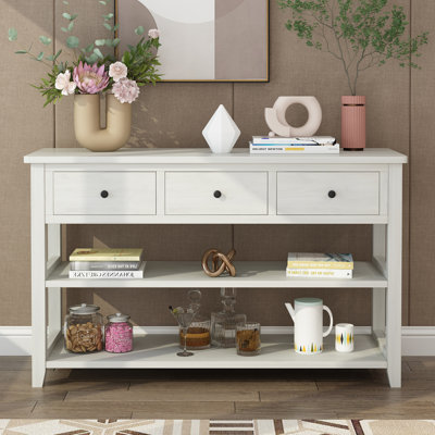 Nibbi 47" Console Table with Wood Frame and Legs, 3 Drawers and 2 Open Shelves Gray