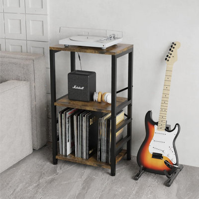 End Table With LED Light,Record Player Stand With Albums Storage,Vinyl Records Storage,Turntable Stand Side Table For Music Room Studio Living Room Bedroom