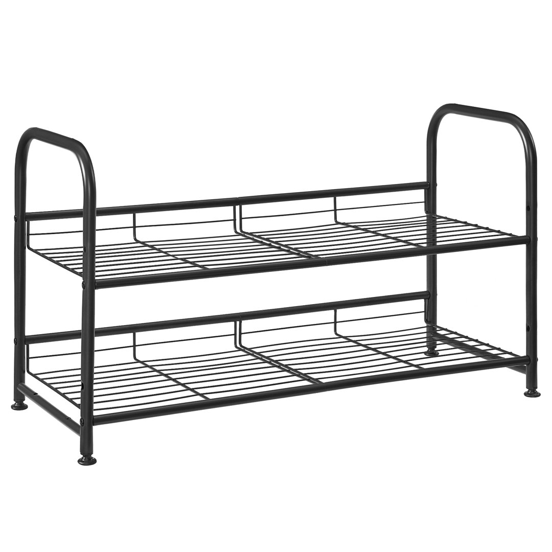 Shoe Rack, 2-Tier Stackable Shoe Storage Shelf, Metal Shoe Organiser With Adjustable Flat Or Angled Shelves, 27.5 X 68.5 X 37 Cm, Entryway, Black
