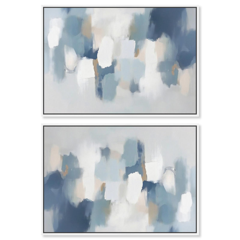 «Dreaming Indigo I Set Canvas Elegant Modern Art» par Art Remedy, H 21 po x l 31 po, Cadre blanc