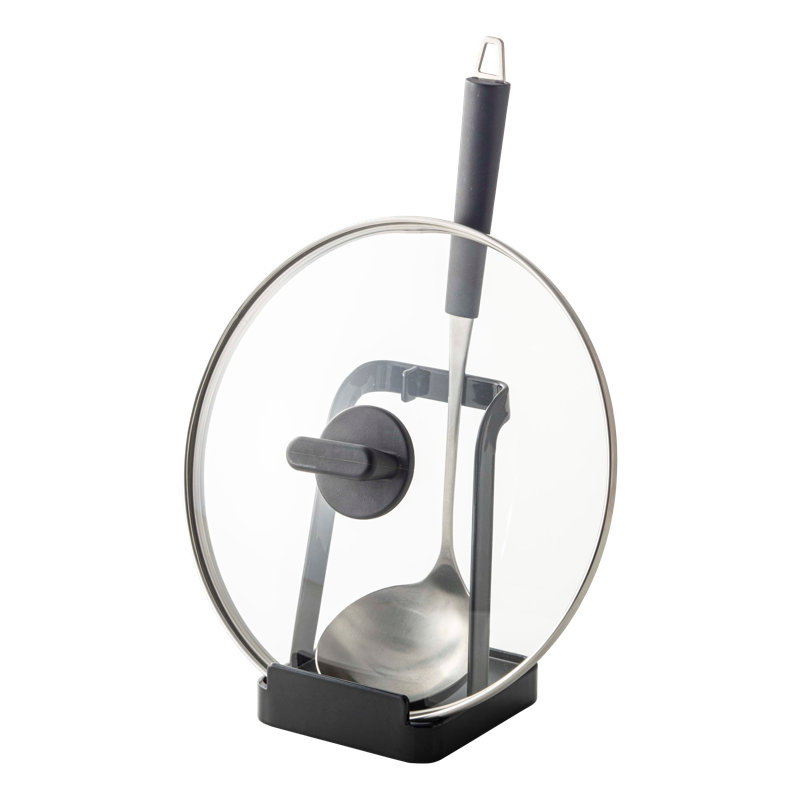 Compact Black Plastic Kitchen Utensil and Lid Stand