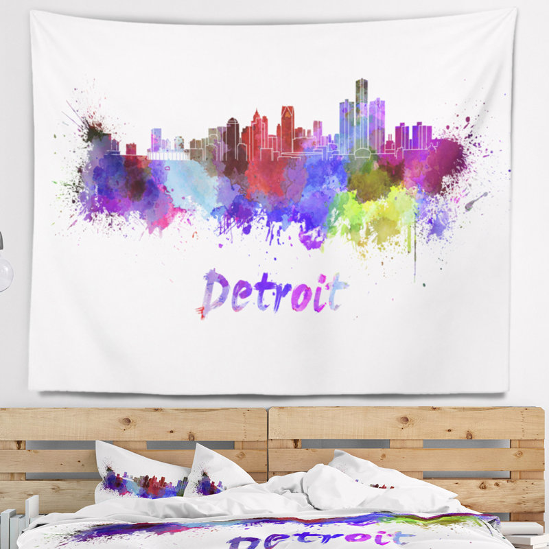 Tapisserie de detroit skyline Cityscape, H 32 po x l 39 po