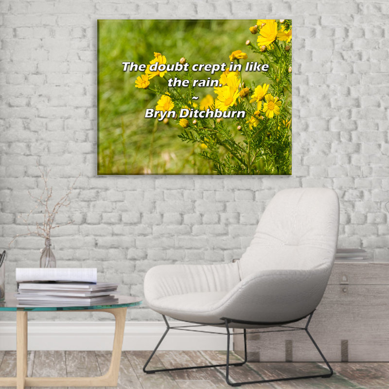 Citation artistique «Le doute s'est glissé comme la pluie». Toile tendue par Bryn Ditchburn, H 33 po x l 48 po