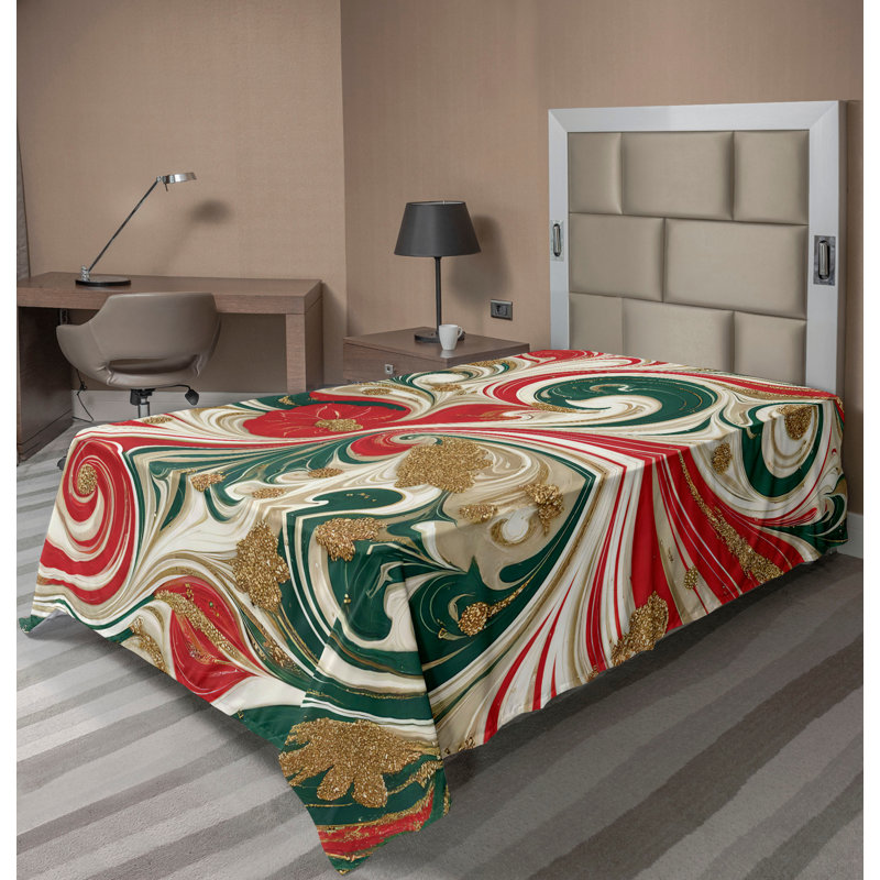 Drap plat moderne de style bohème Ambesonne, Rose foncé / vert / motif abstrait ivoire, Drap plat pour lit simple