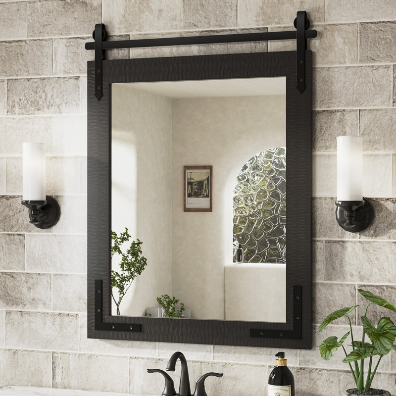 Solid Wood Rectangle Wall Mirror, 76.2cm x 55.9cm, Black