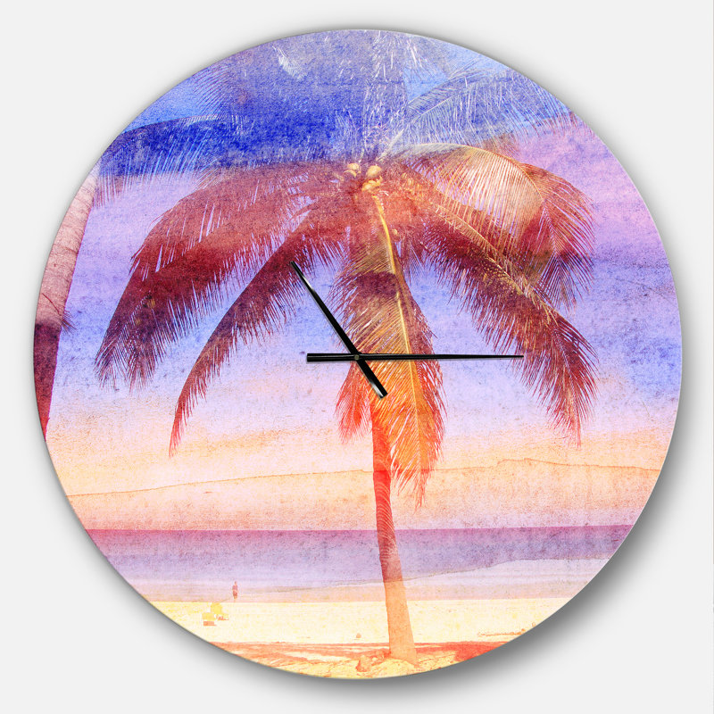 Rétro palmier bleu clair aquarelle - horloge murale moderne, Surdimensionné