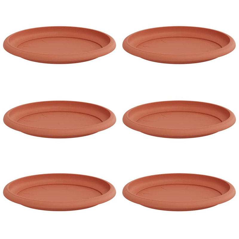 Round Flower Tray 6 Pcs Plastic, 2cm H x 19cm W x 19cm D, Brick Red