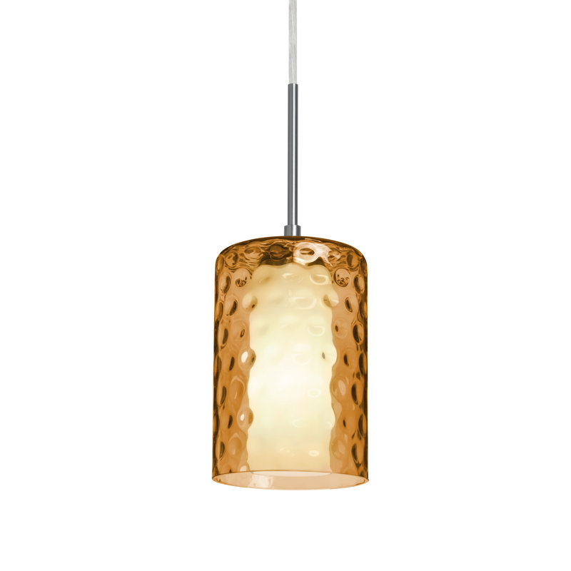 Luminaire suspendu à cylindre simple 1 lumières Bernadette, Nickel satiné, Transparent, Non inclus