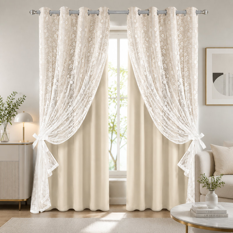 Rideaux occultants beiges pour chambre 84 pouces de long